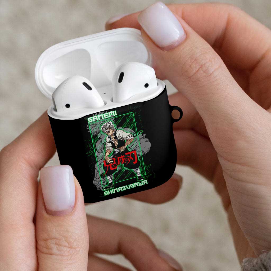 Shinazugawa Sanemi Demon Slayer AirPods Case with Green and Black Grid Style Design - The Mazicc