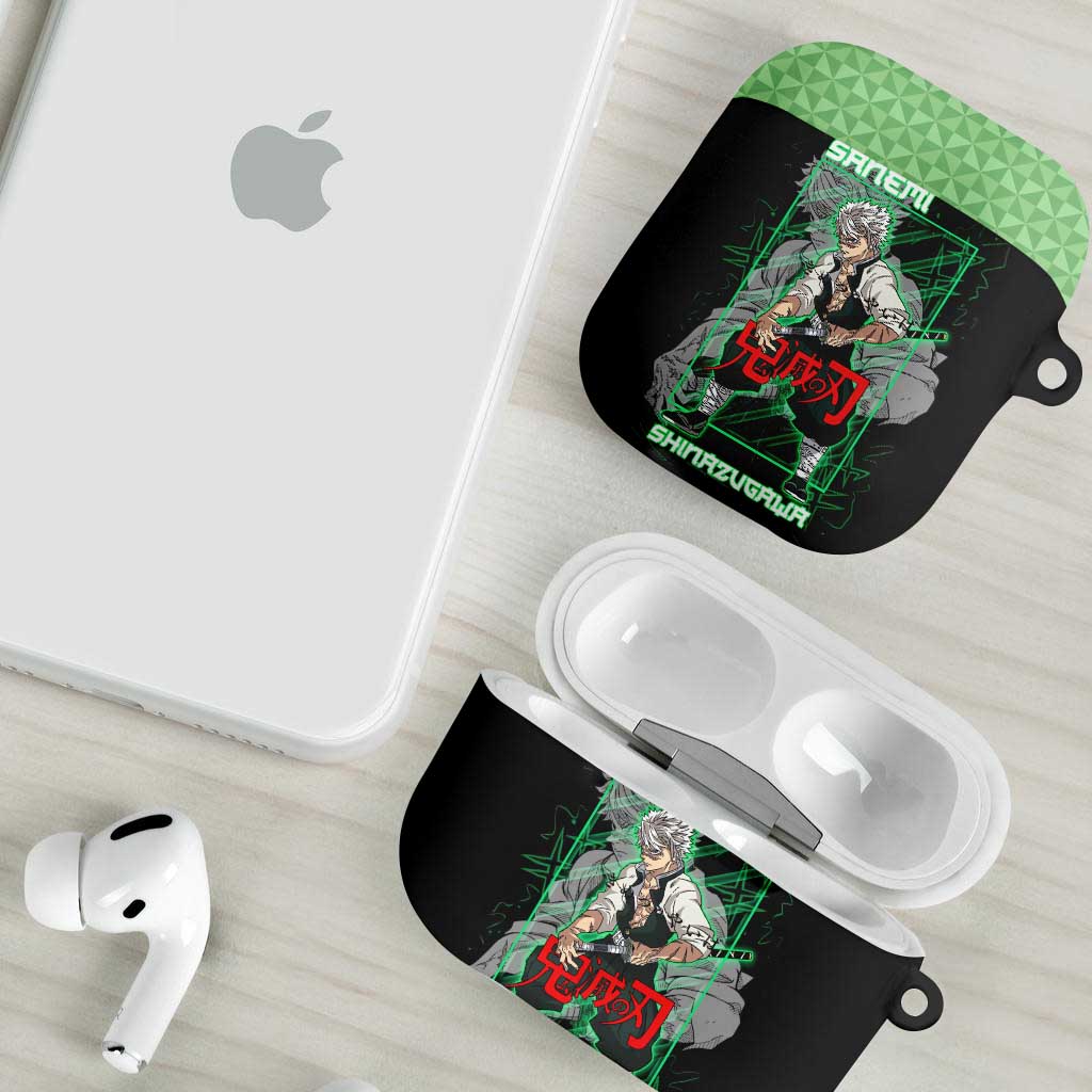 Shinazugawa Sanemi Demon Slayer AirPods Case with Green and Black Grid Style Design - The Mazicc