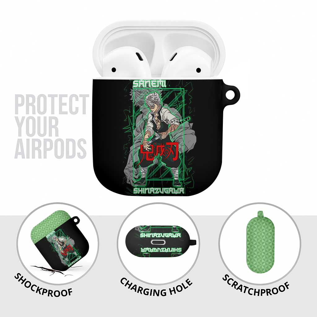 Shinazugawa Sanemi Demon Slayer AirPods Case with Green and Black Grid Style Design - The Mazicc