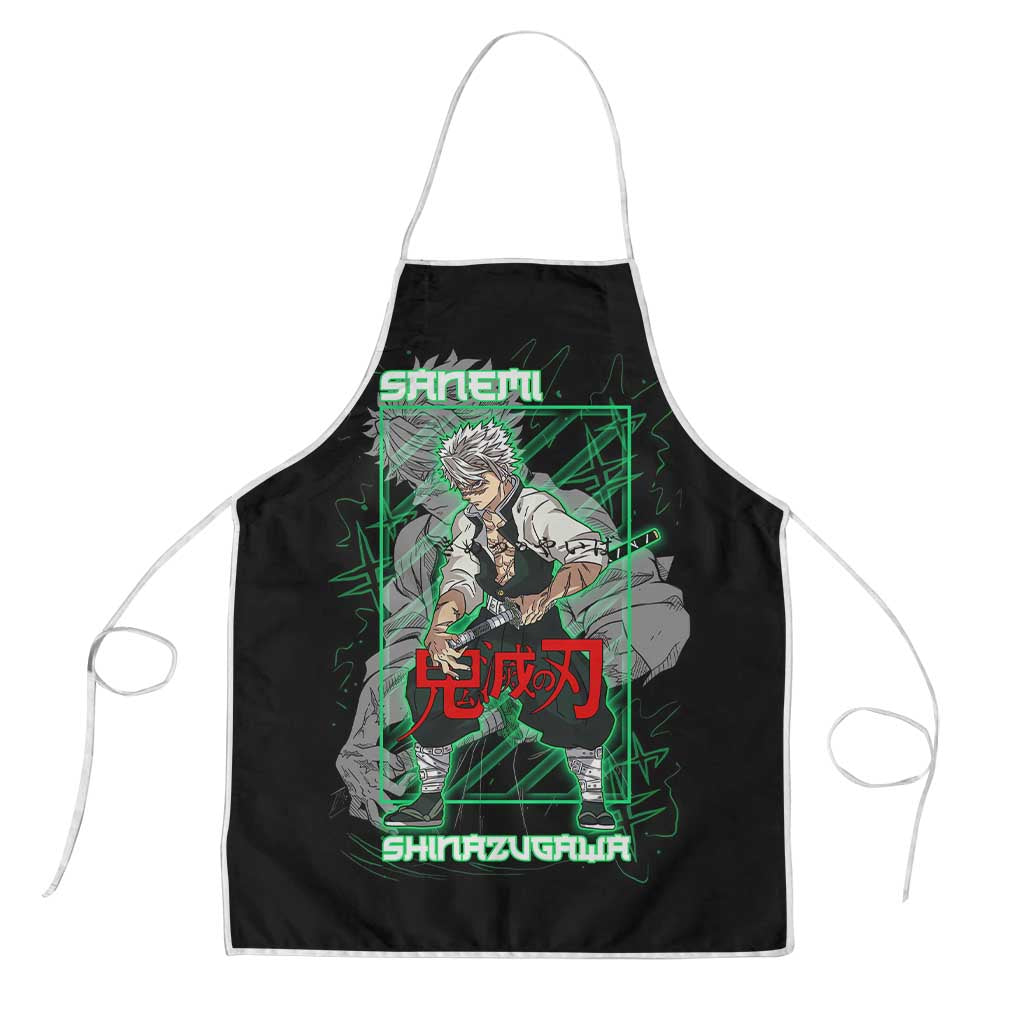 Shinazugawa Sanemi Demon Slayer Apron with Green and Black Grid Style Design - The Mazicc
