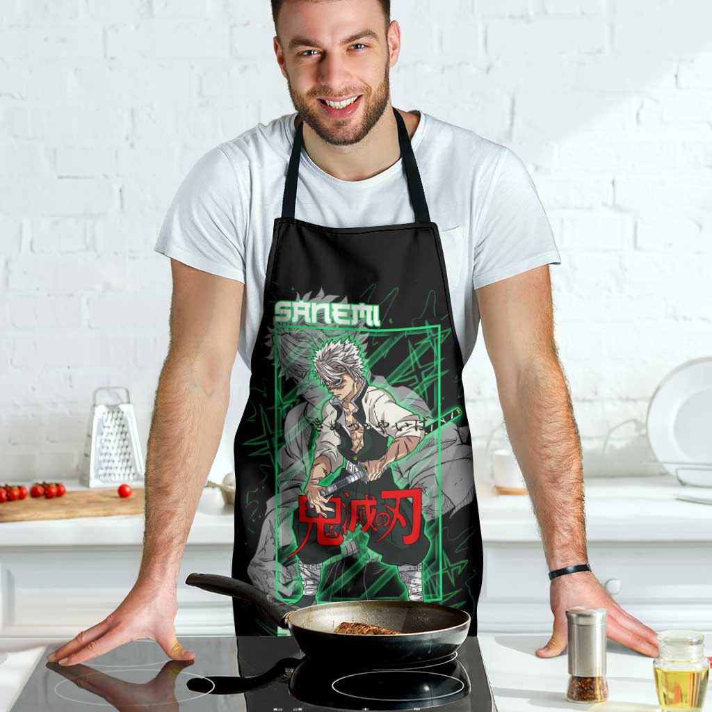 Shinazugawa Sanemi Demon Slayer Apron with Green and Black Grid Style Design - The Mazicc