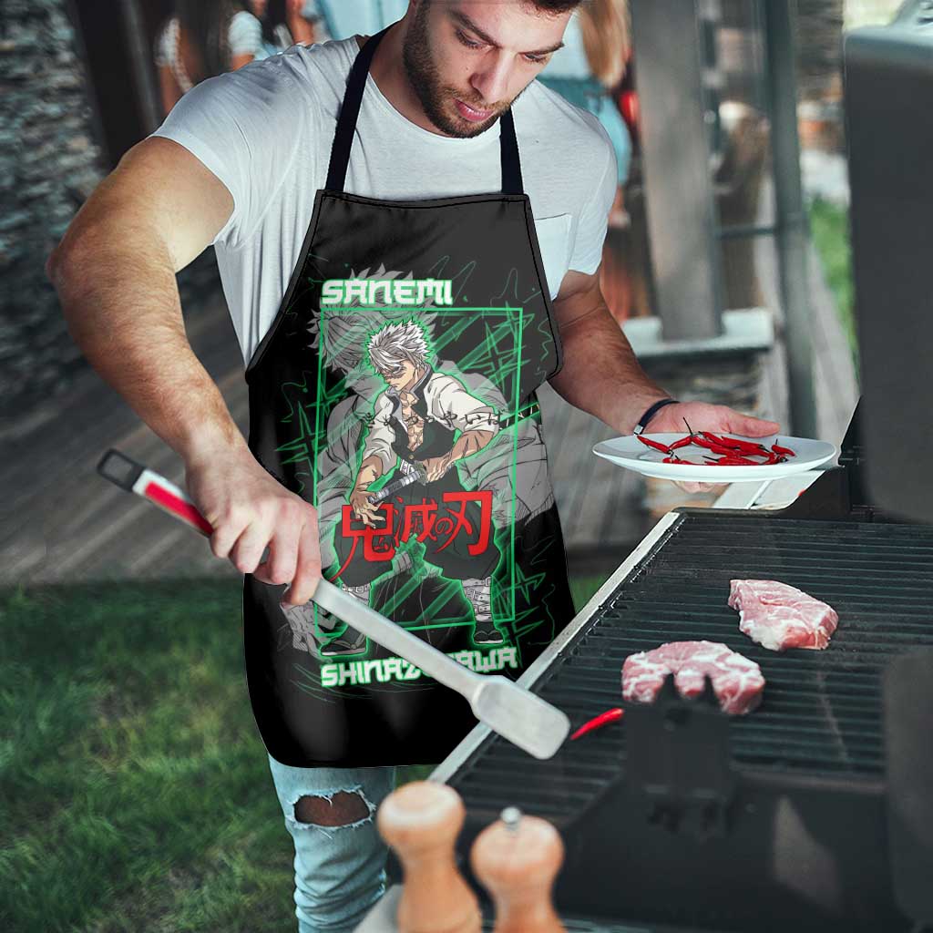 Shinazugawa Sanemi Demon Slayer Apron with Green and Black Grid Style Design - The Mazicc