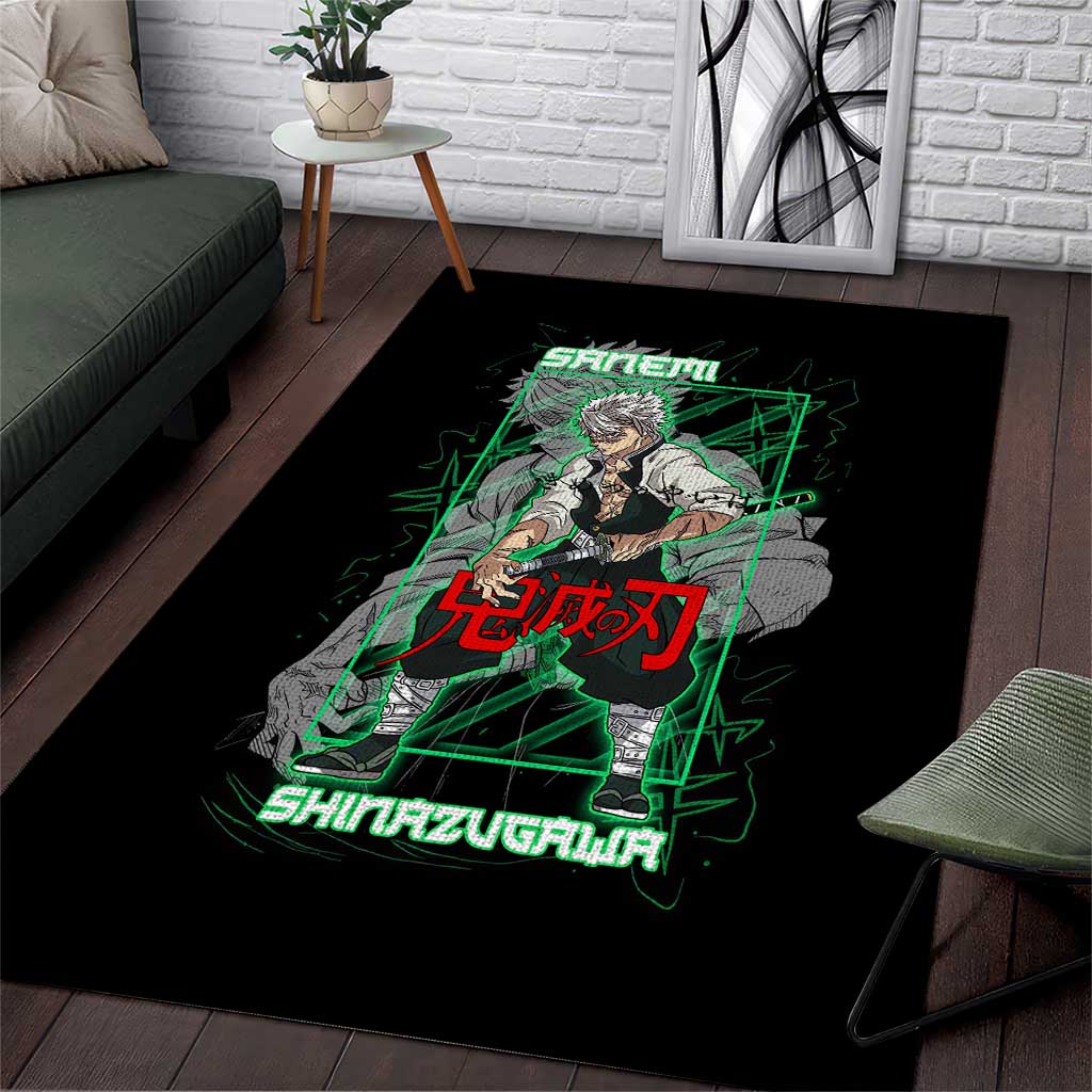 Shinazugawa Sanemi Demon Slayer Area Rug with Green and Black Grid Style Design - The Mazicc