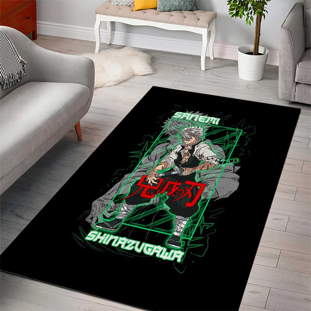 Shinazugawa Sanemi Demon Slayer Area Rug with Green and Black Grid Style Design - The Mazicc