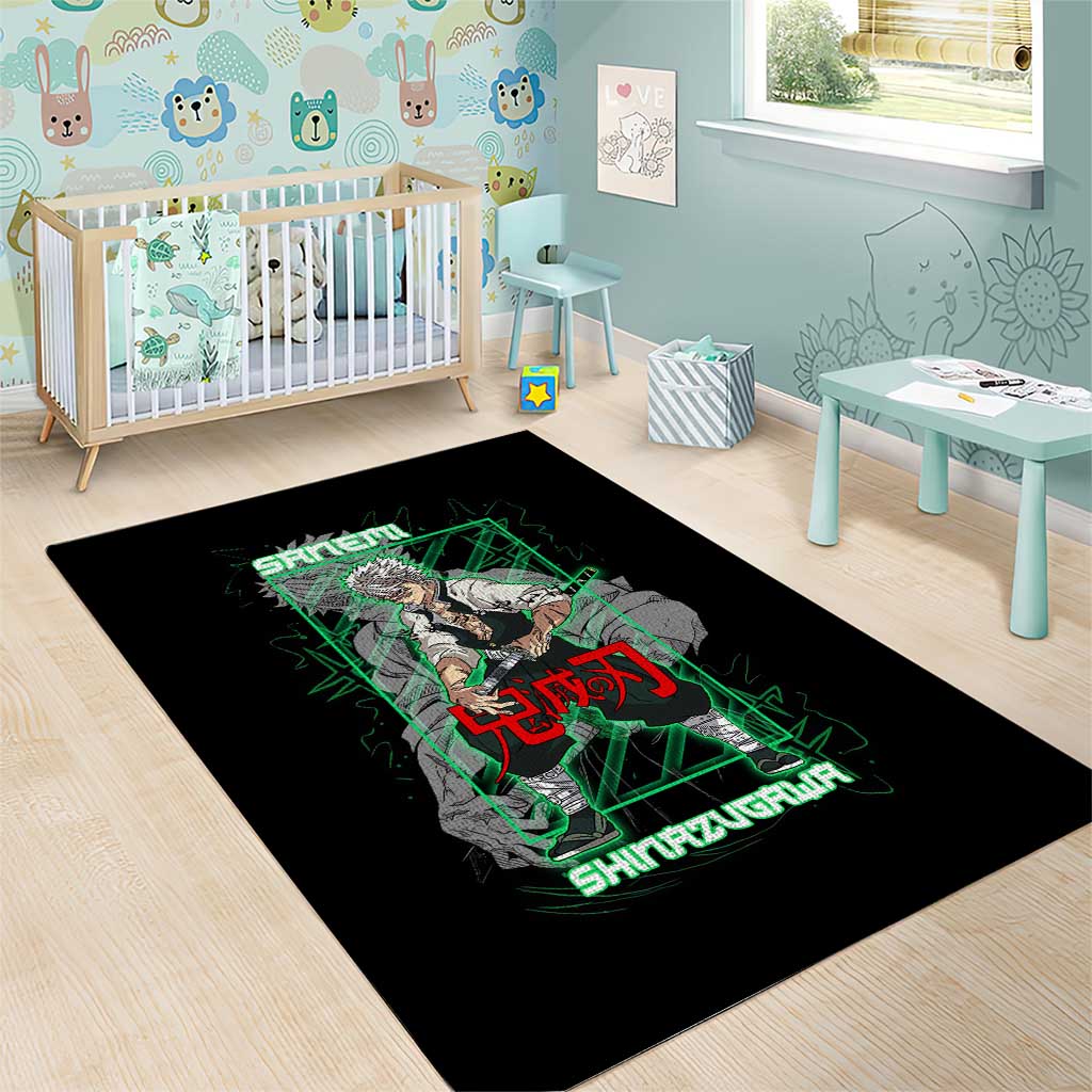 Shinazugawa Sanemi Demon Slayer Area Rug with Green and Black Grid Style Design - The Mazicc