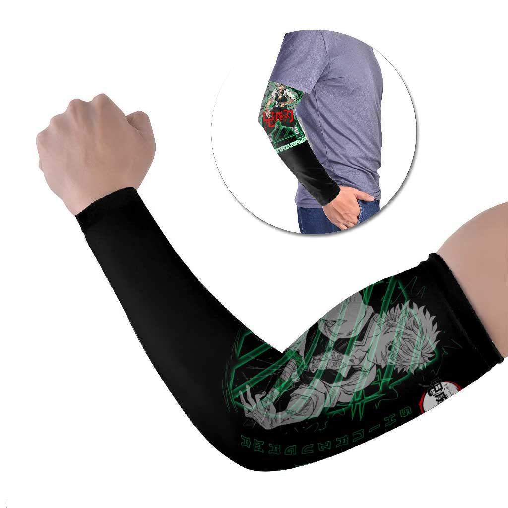 Shinazugawa Sanemi Demon Slayer Arm Sleeves with Green and Black Grid Style Design - The Mazicc