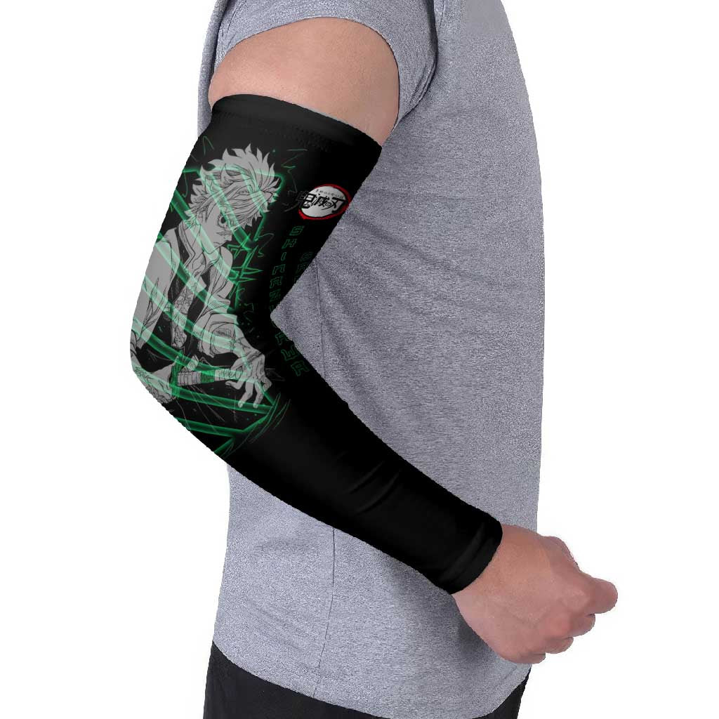 Shinazugawa Sanemi Demon Slayer Arm Sleeves with Green and Black Grid Style Design - The Mazicc
