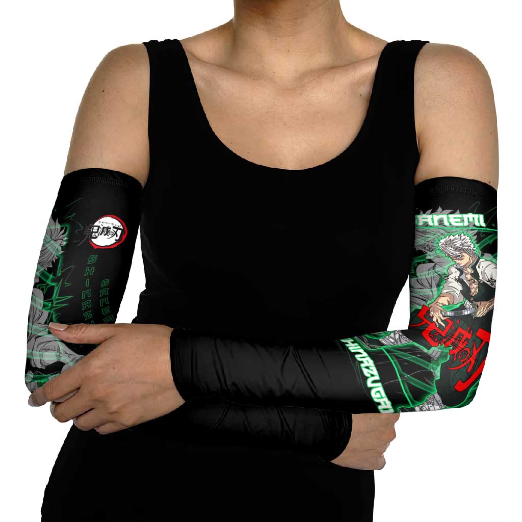 Shinazugawa Sanemi Demon Slayer Arm Sleeves with Green and Black Grid Style Design - The Mazicc