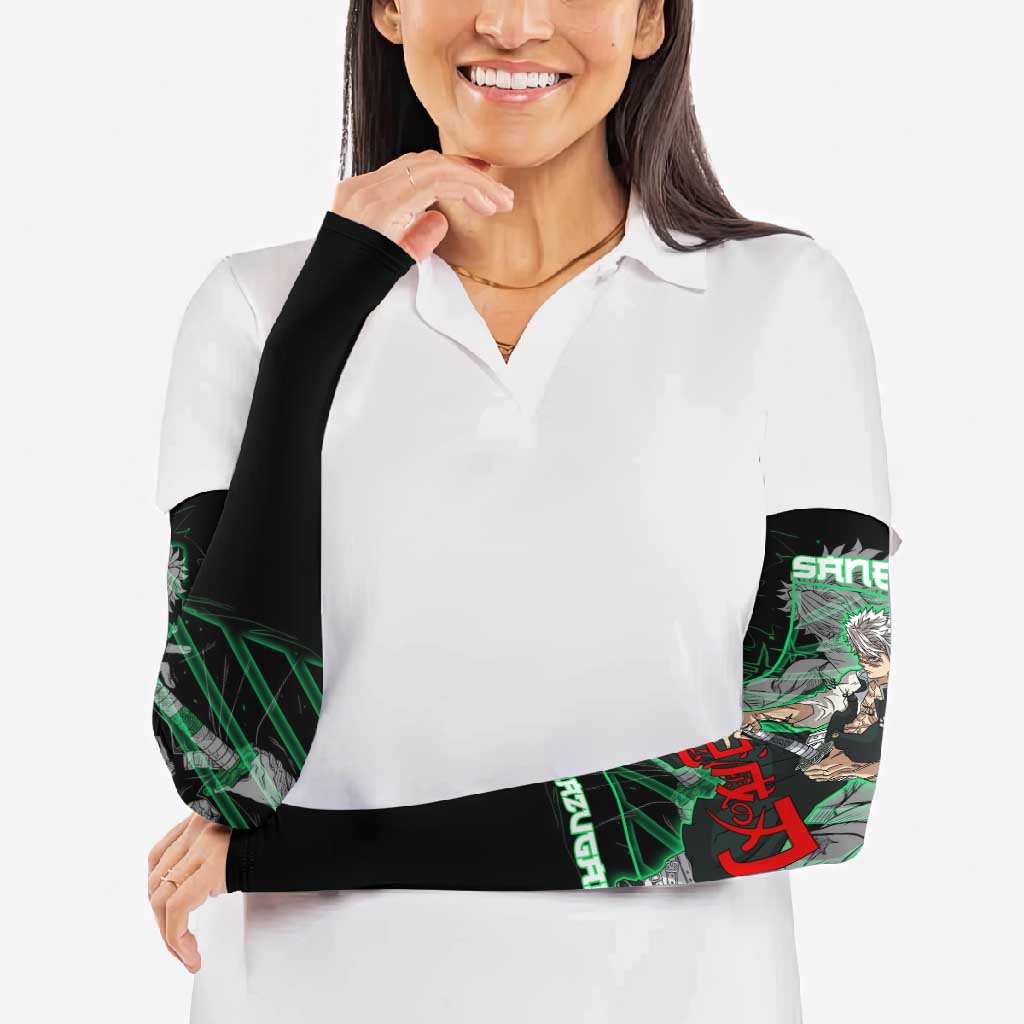 Shinazugawa Sanemi Demon Slayer Arm Sleeves with Green and Black Grid Style Design - The Mazicc