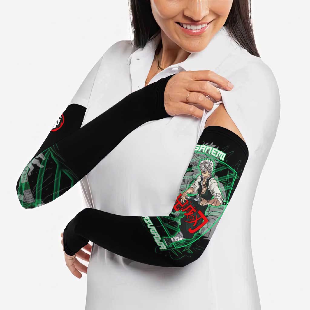Shinazugawa Sanemi Demon Slayer Arm Sleeves with Green and Black Grid Style Design - The Mazicc