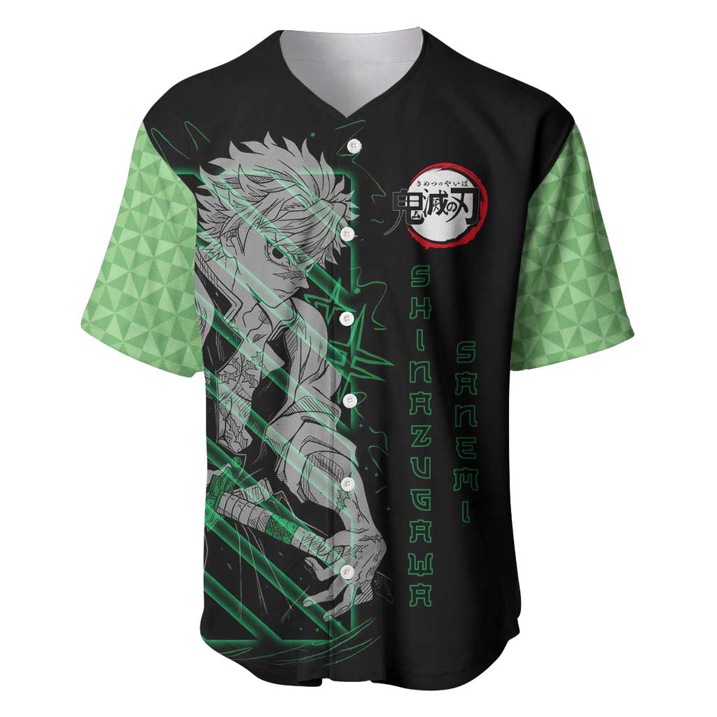 Shinazugawa Sanemi Demon Slayer Baseball Jersey with Green and Black Grid Style Design - The Mazicc