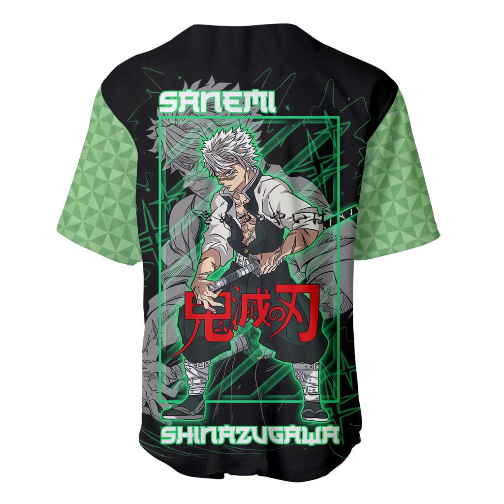 Shinazugawa Sanemi Demon Slayer Baseball Jersey with Green and Black Grid Style Design - The Mazicc