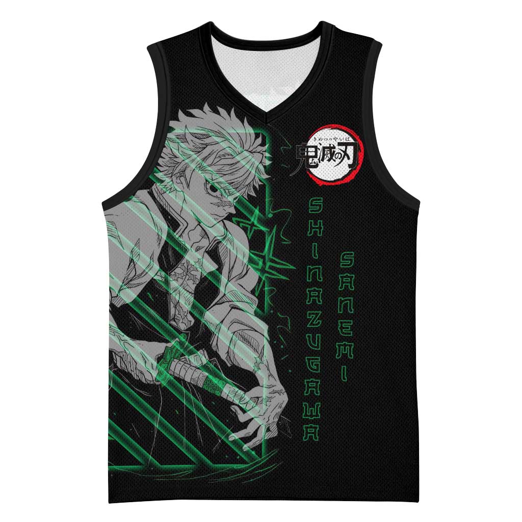 Shinazugawa Sanemi Demon Slayer Basketball Jersey with Green and Black Grid Style Design - The Mazicc