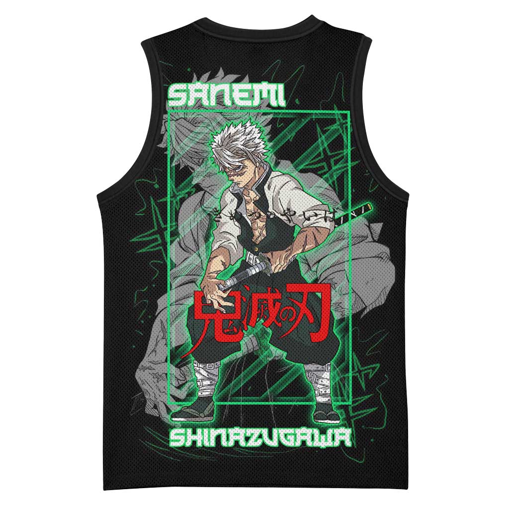 Shinazugawa Sanemi Demon Slayer Basketball Jersey with Green and Black Grid Style Design - The Mazicc