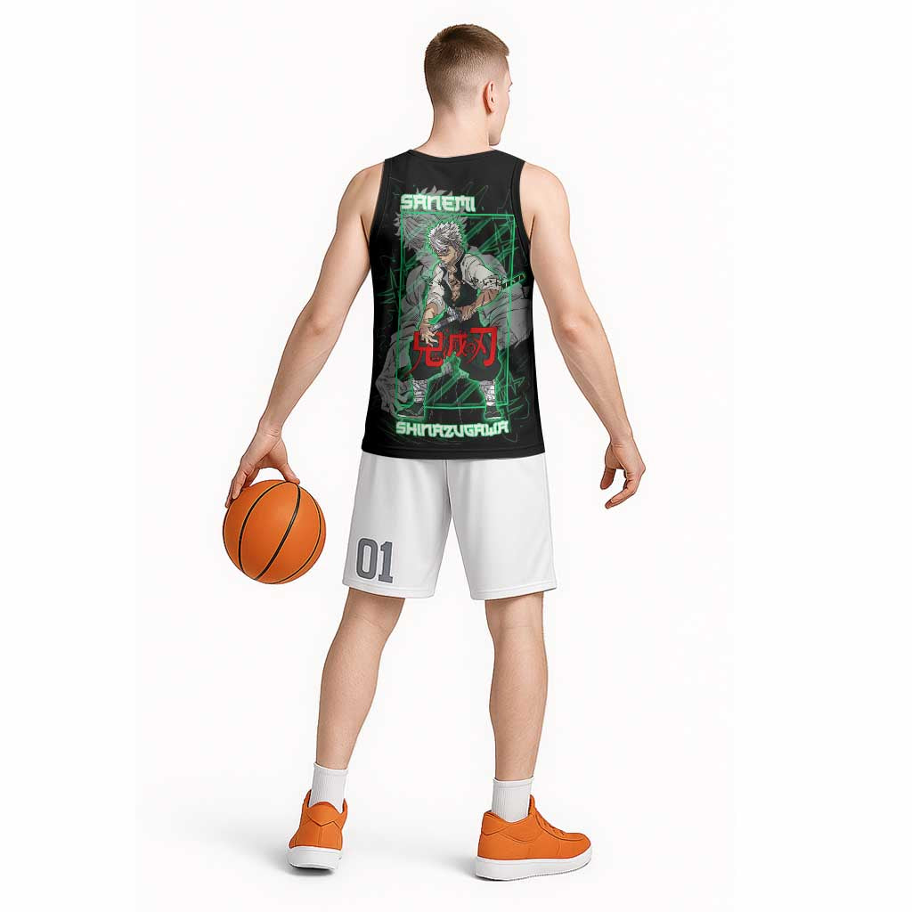 Shinazugawa Sanemi Demon Slayer Basketball Jersey with Green and Black Grid Style Design - The Mazicc