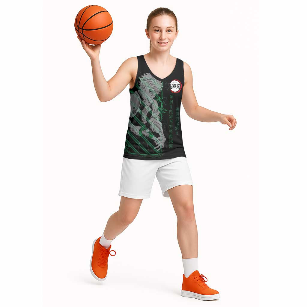Shinazugawa Sanemi Demon Slayer Basketball Jersey with Green and Black Grid Style Design - The Mazicc