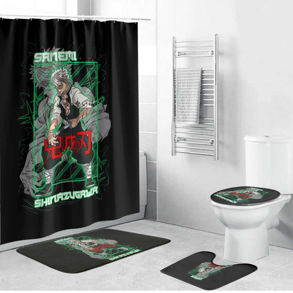 Shinazugawa Sanemi Demon Slayer Bathroom Set with Green and Black Grid Style Design - The Mazicc