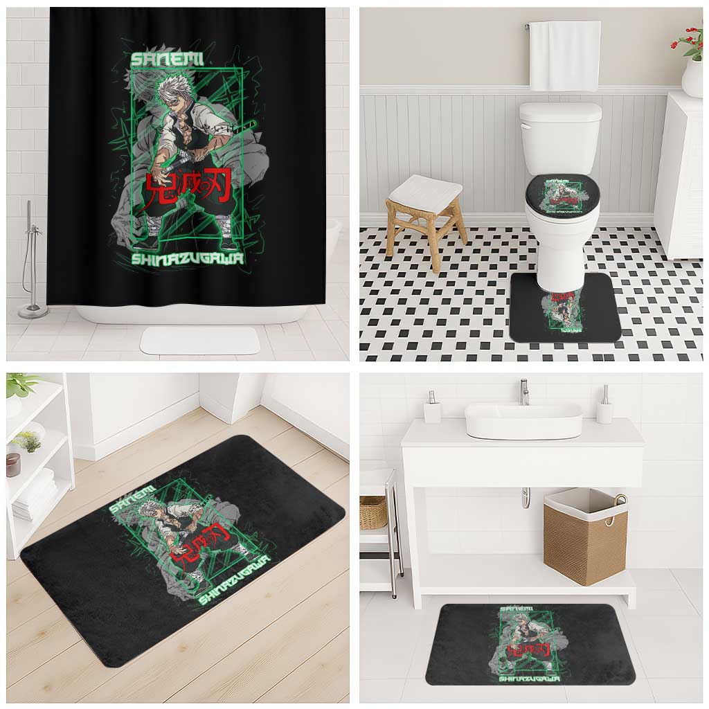 Shinazugawa Sanemi Demon Slayer Bathroom Set with Green and Black Grid Style Design - The Mazicc