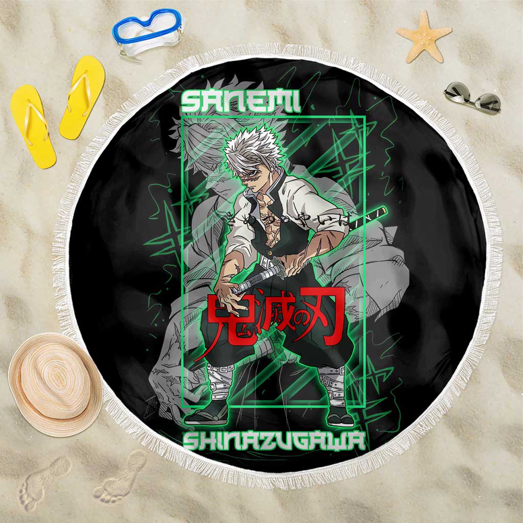 Shinazugawa Sanemi Demon Slayer Beach Blanket with Green and Black Grid Style Design - The Mazicc