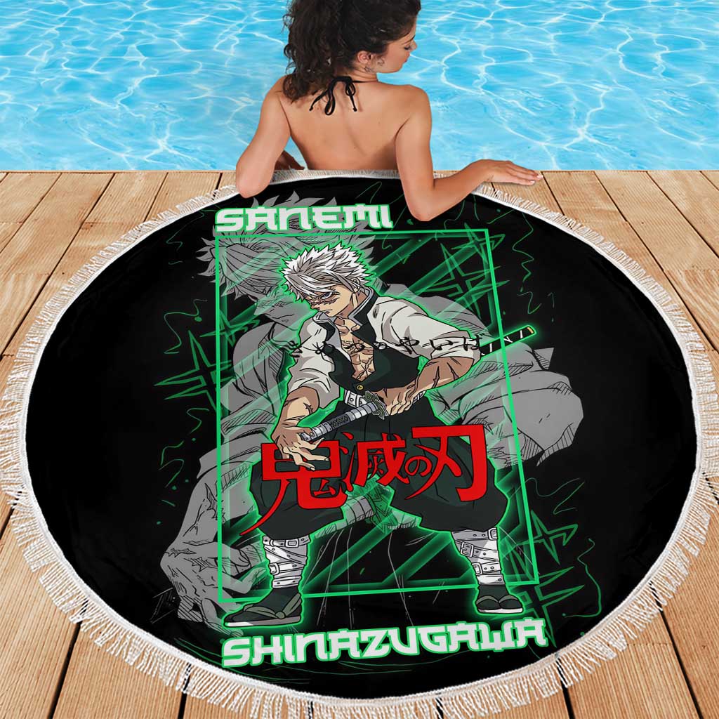 Shinazugawa Sanemi Demon Slayer Beach Blanket with Green and Black Grid Style Design - The Mazicc