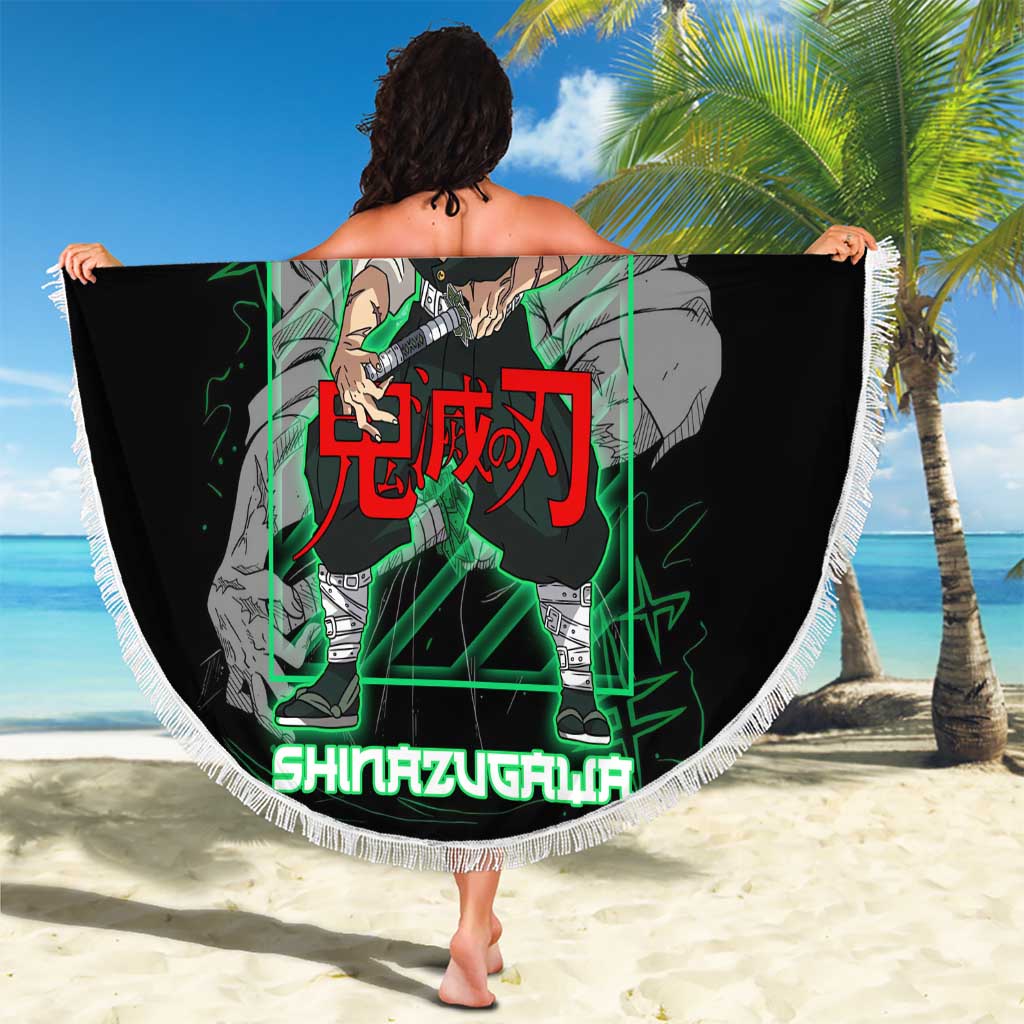 Shinazugawa Sanemi Demon Slayer Beach Blanket with Green and Black Grid Style Design - The Mazicc
