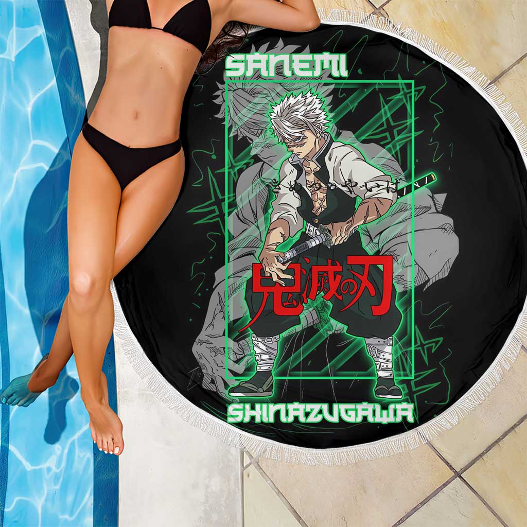 Shinazugawa Sanemi Demon Slayer Beach Blanket with Green and Black Grid Style Design - The Mazicc