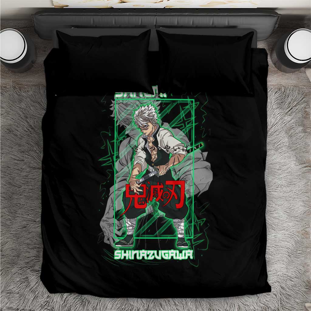 Shinazugawa Sanemi Demon Slayer Bedding Set with Green and Black Grid Style Design - The Mazicc