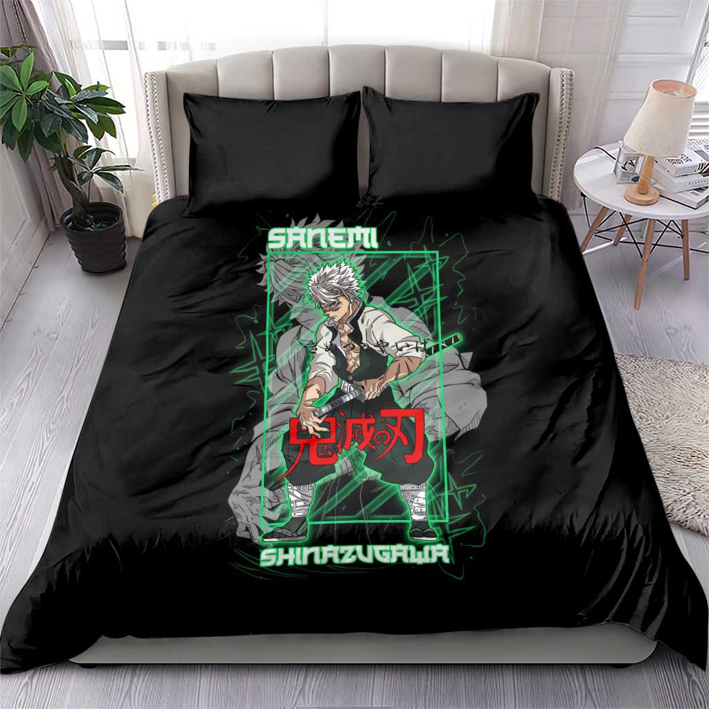 Shinazugawa Sanemi Demon Slayer Bedding Set with Green and Black Grid Style Design - The Mazicc