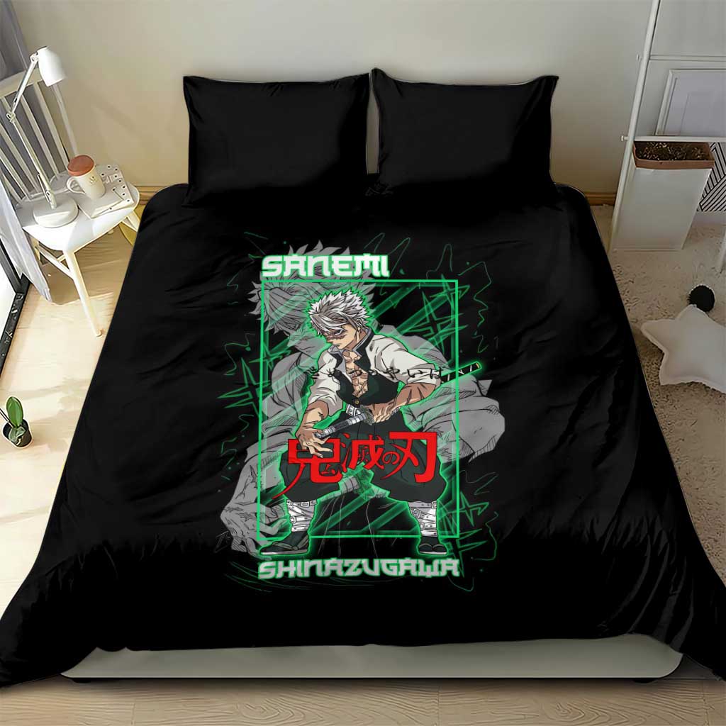 Shinazugawa Sanemi Demon Slayer Bedding Set with Green and Black Grid Style Design - The Mazicc