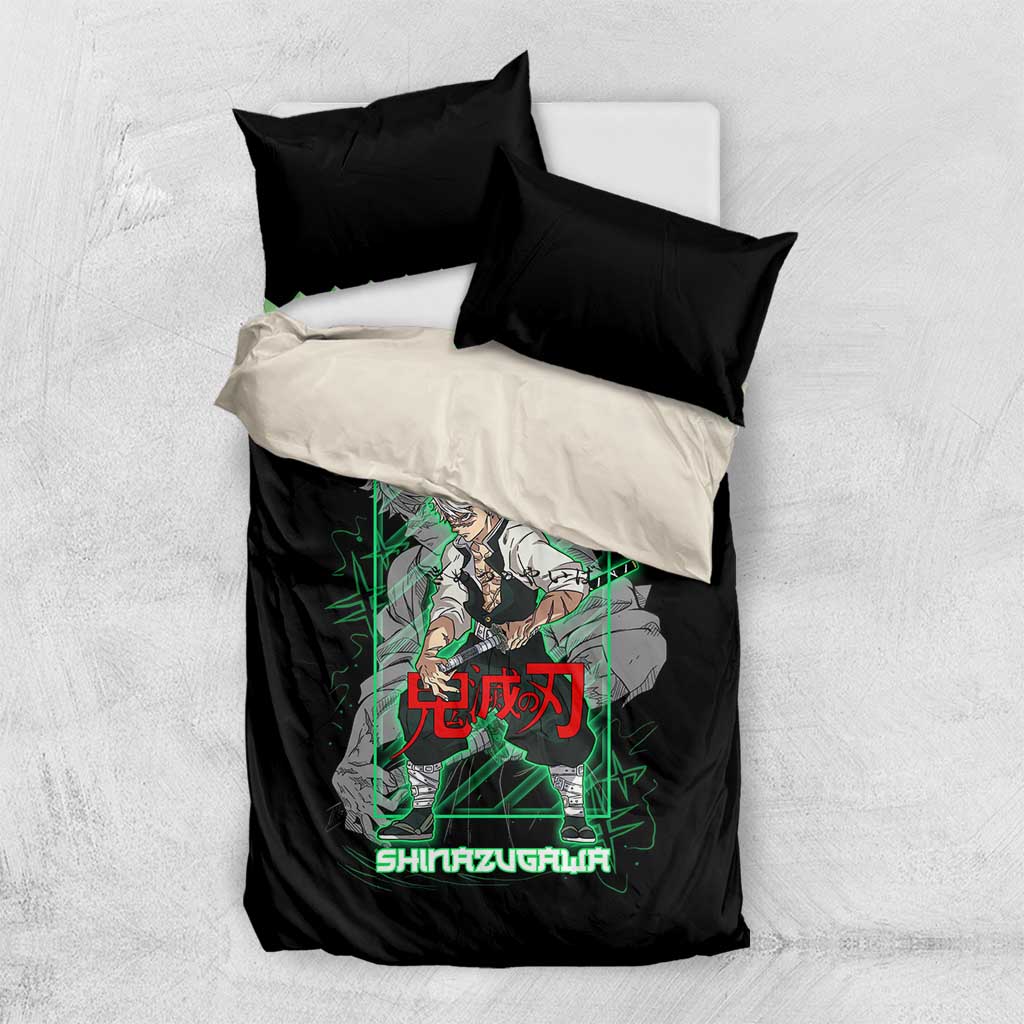 Shinazugawa Sanemi Demon Slayer Bedding Set with Green and Black Grid Style Design - The Mazicc