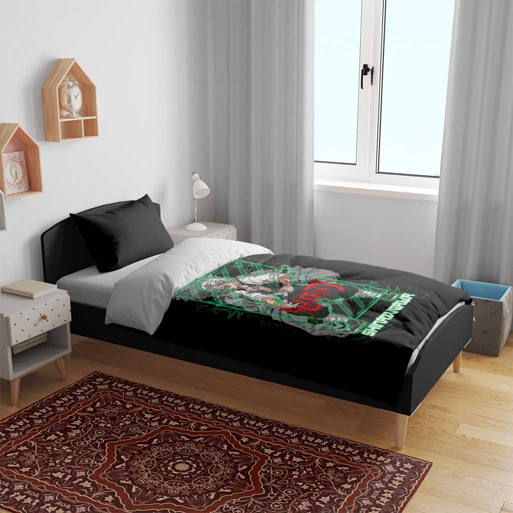 Shinazugawa Sanemi Demon Slayer Bedding Set with Green and Black Grid Style Design - The Mazicc