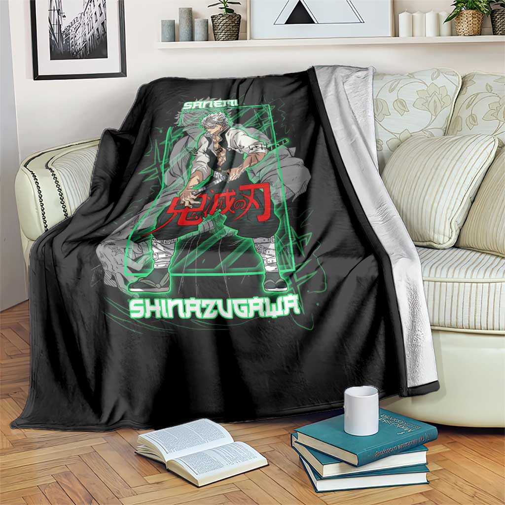 Shinazugawa Sanemi Demon Slayer Blanket with Green and Black Grid Style Design - The Mazicc