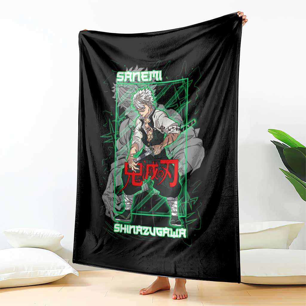 Shinazugawa Sanemi Demon Slayer Blanket with Green and Black Grid Style Design - The Mazicc