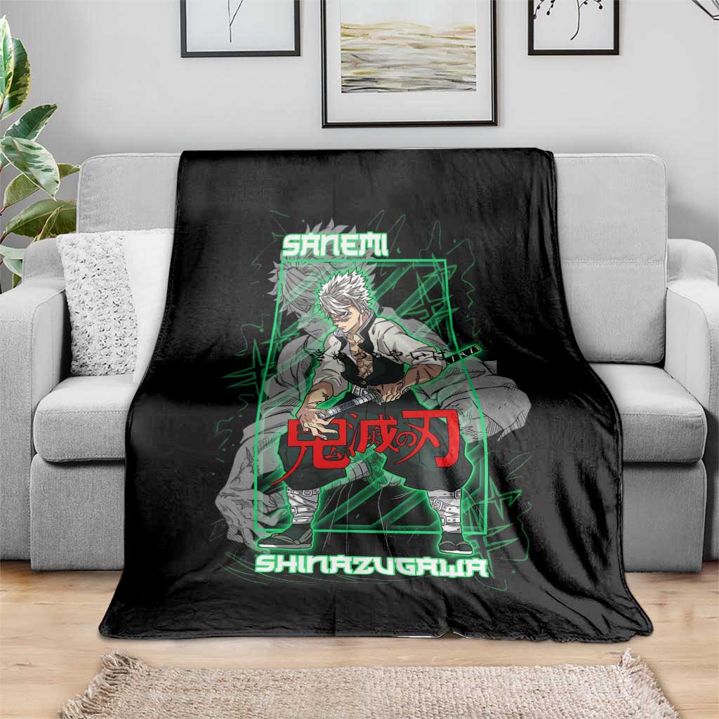 Shinazugawa Sanemi Demon Slayer Blanket with Green and Black Grid Style Design - The Mazicc