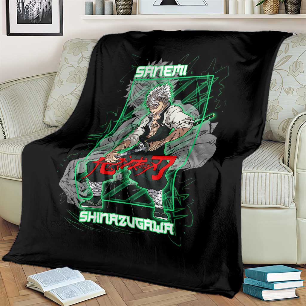 Shinazugawa Sanemi Demon Slayer Blanket with Green and Black Grid Style Design - The Mazicc