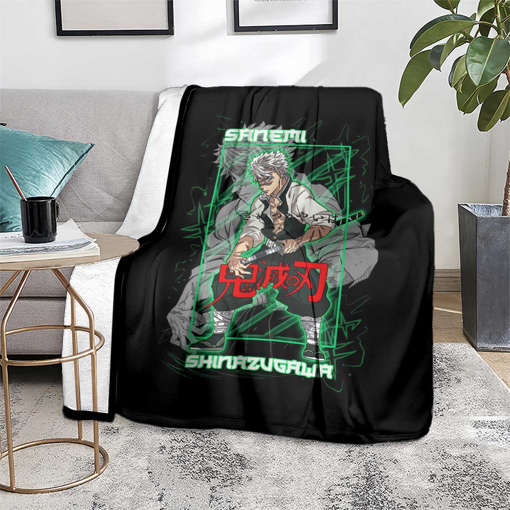 Shinazugawa Sanemi Demon Slayer Blanket with Green and Black Grid Style Design - The Mazicc