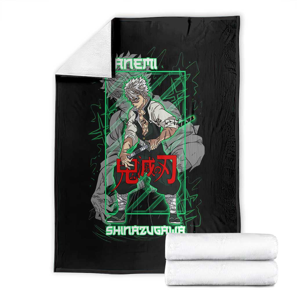 Shinazugawa Sanemi Demon Slayer Blanket with Green and Black Grid Style Design - The Mazicc