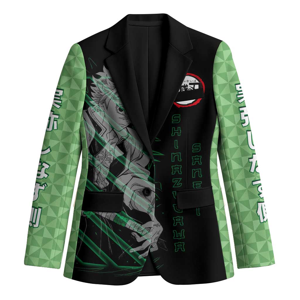 Shinazugawa Sanemi Demon Slayer Blazer with Green and Black Grid Style Design - The Mazicc