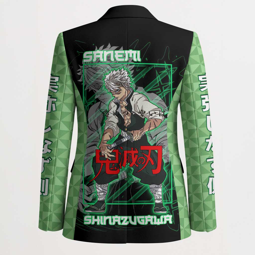 Shinazugawa Sanemi Demon Slayer Blazer with Green and Black Grid Style Design - The Mazicc