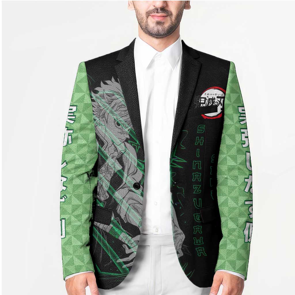 Shinazugawa Sanemi Demon Slayer Blazer with Green and Black Grid Style Design - The Mazicc