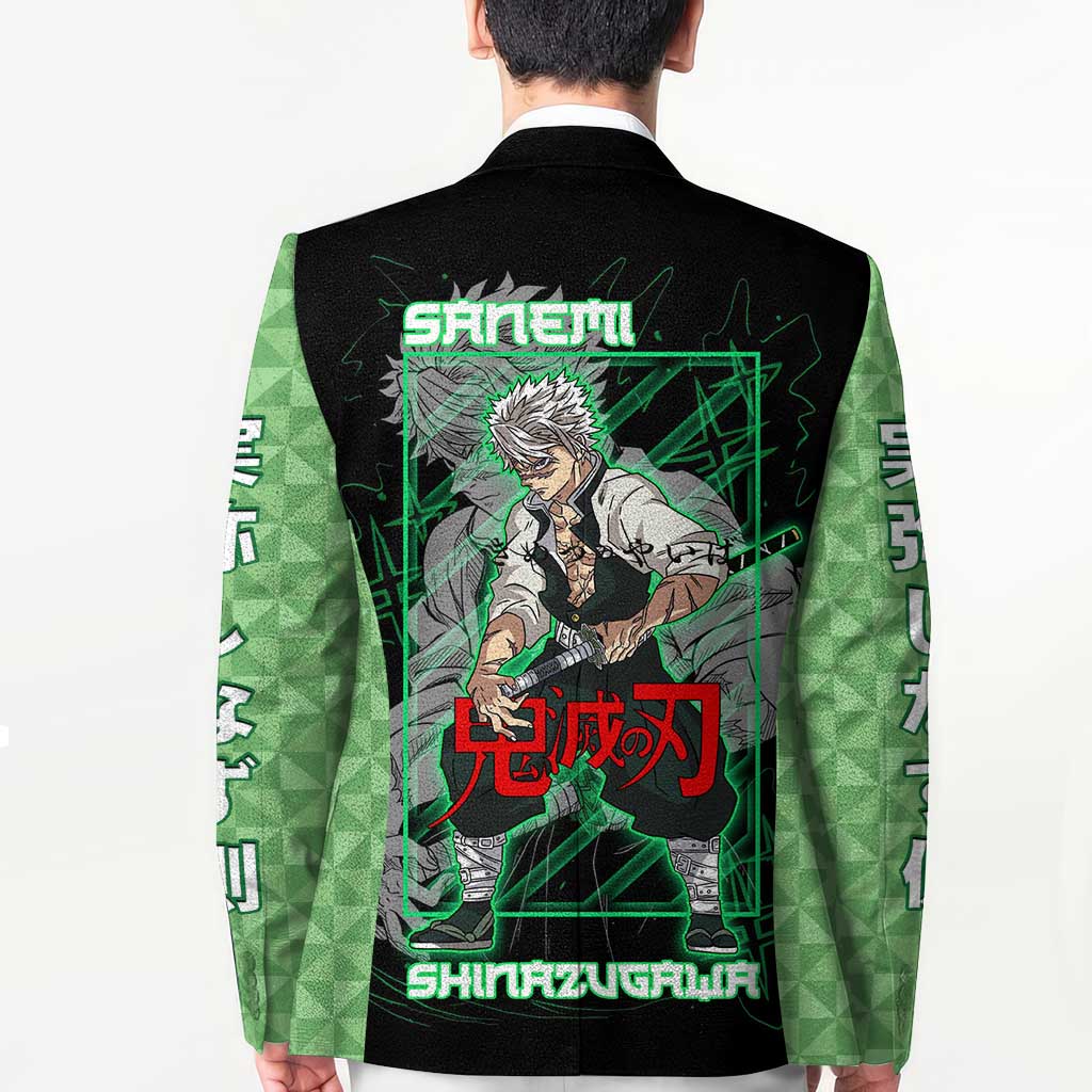 Shinazugawa Sanemi Demon Slayer Blazer with Green and Black Grid Style Design - The Mazicc