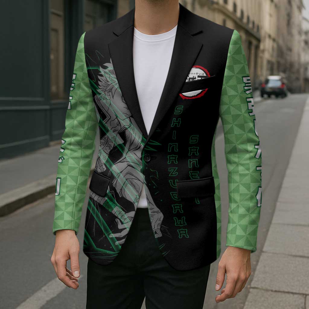 Shinazugawa Sanemi Demon Slayer Blazer with Green and Black Grid Style Design - The Mazicc