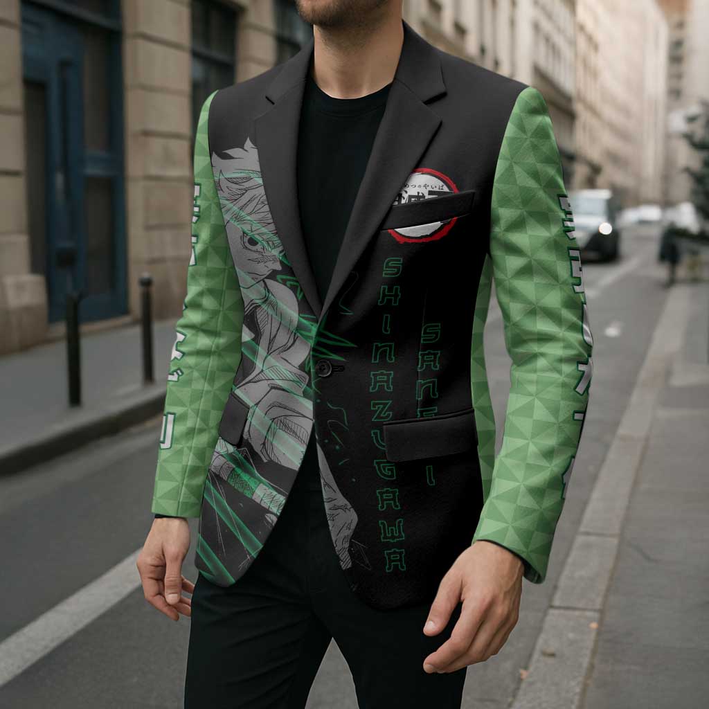 Shinazugawa Sanemi Demon Slayer Blazer with Green and Black Grid Style Design - The Mazicc