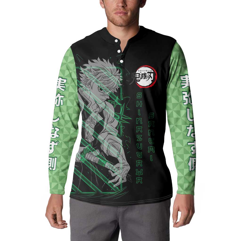 Shinazugawa Sanemi Demon Slayer Button Sweatshirt with Green and Black Grid Style Design - The Mazicc