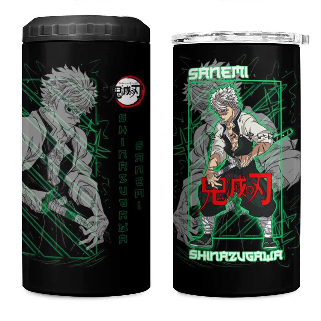Shinazugawa Sanemi Demon Slayer 4 in 1 Can Cooler Tumbler with Green and Black Grid Style Design - The Mazicc