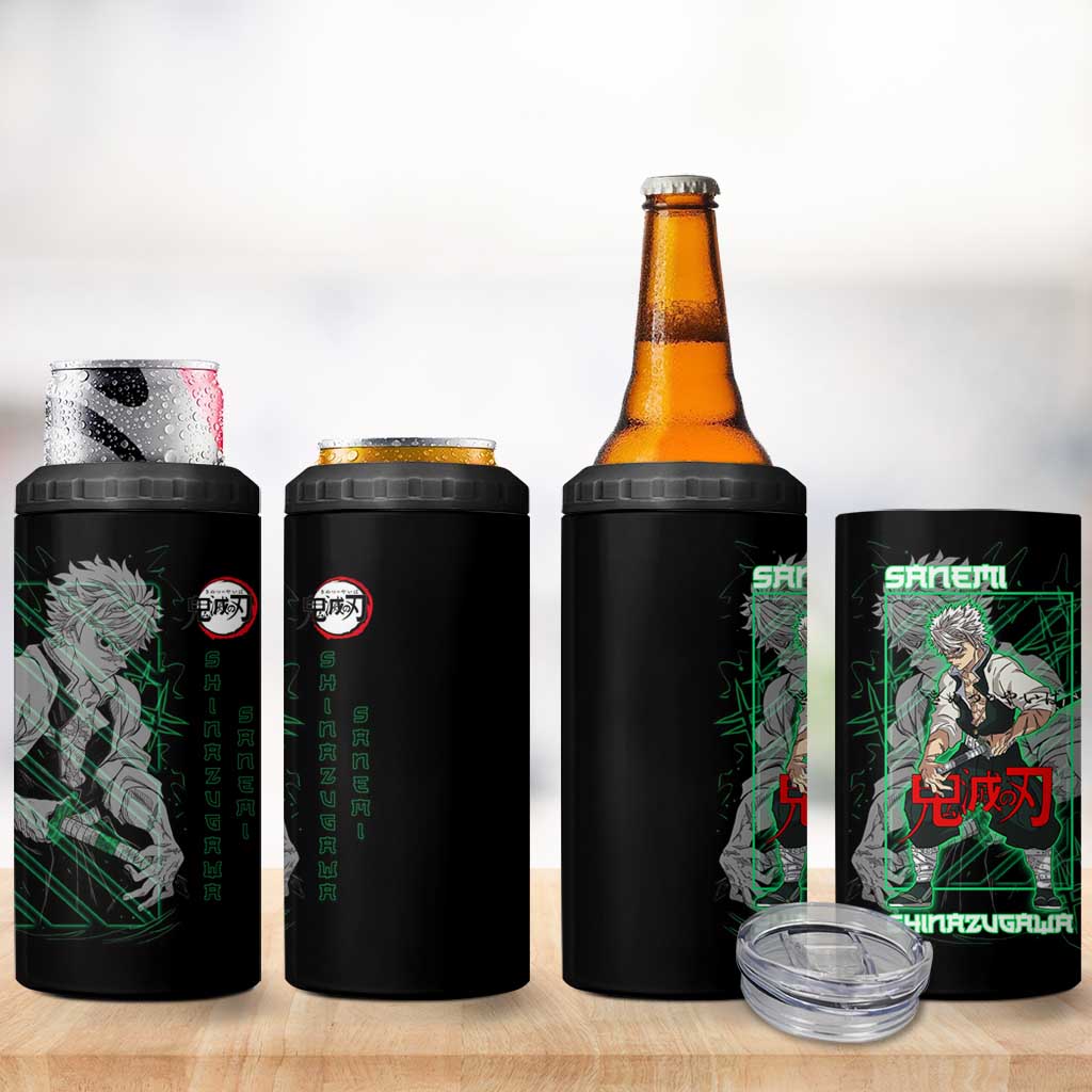 Shinazugawa Sanemi Demon Slayer 4 in 1 Can Cooler Tumbler with Green and Black Grid Style Design - The Mazicc