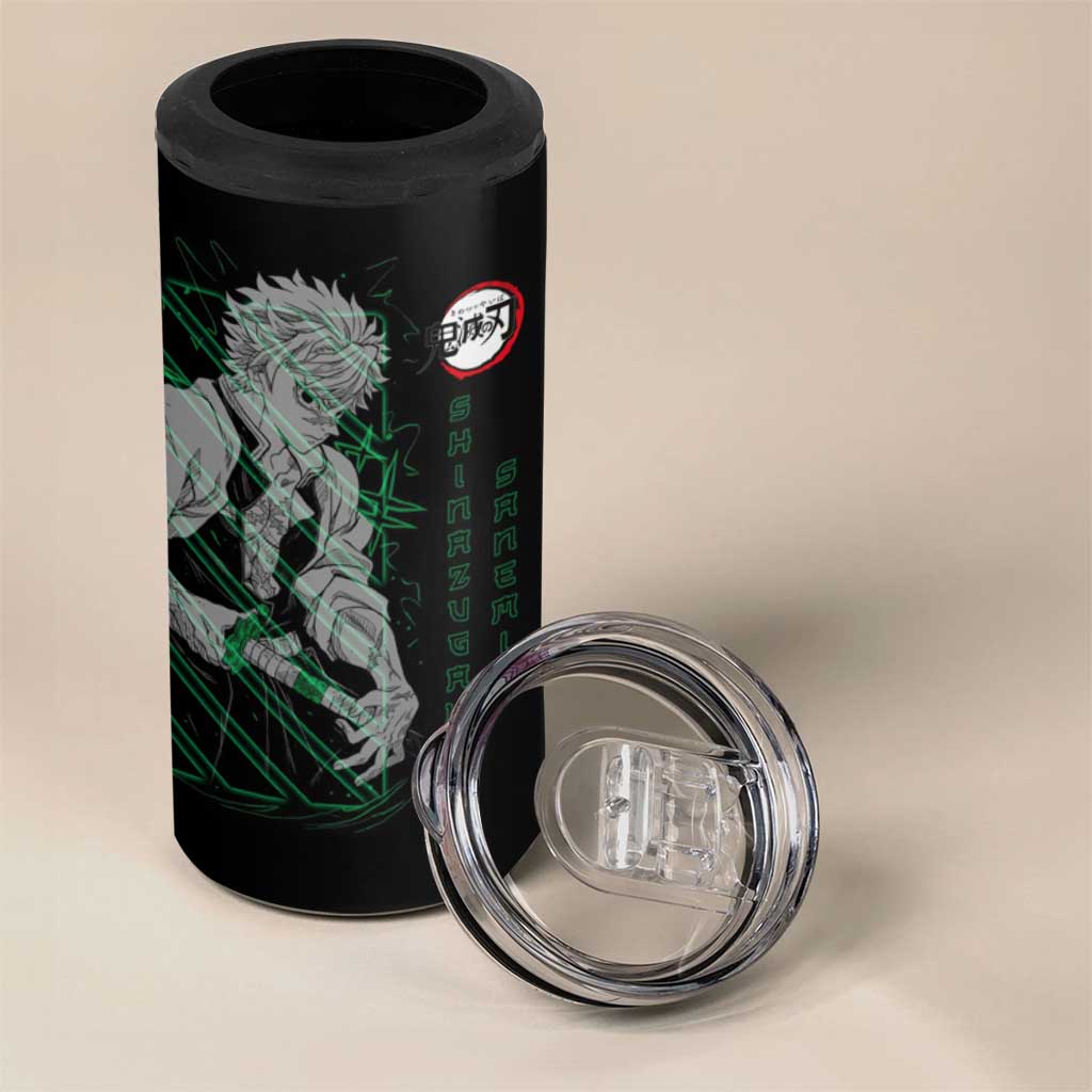 Shinazugawa Sanemi Demon Slayer 4 in 1 Can Cooler Tumbler with Green and Black Grid Style Design - The Mazicc
