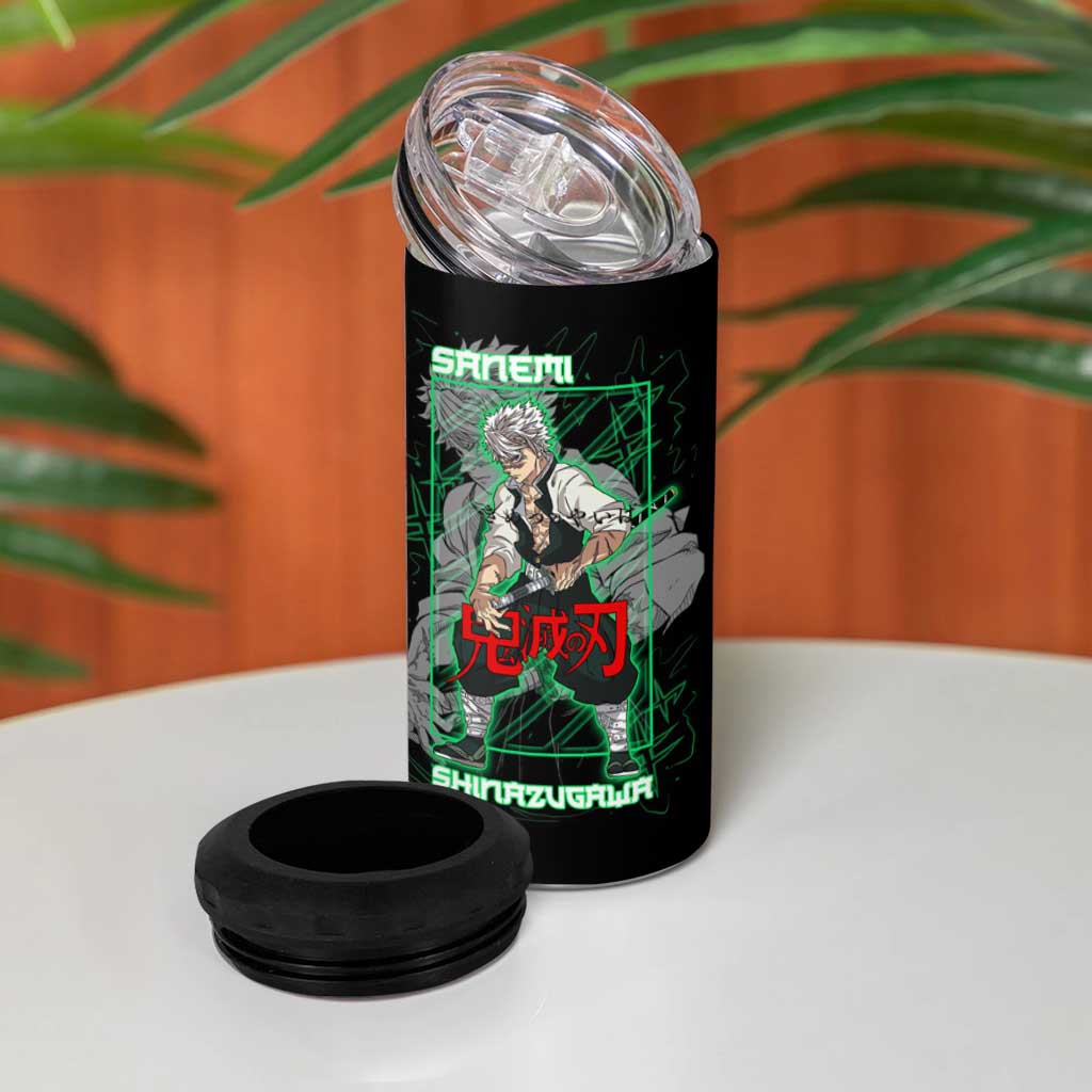 Shinazugawa Sanemi Demon Slayer 4 in 1 Can Cooler Tumbler with Green and Black Grid Style Design - The Mazicc