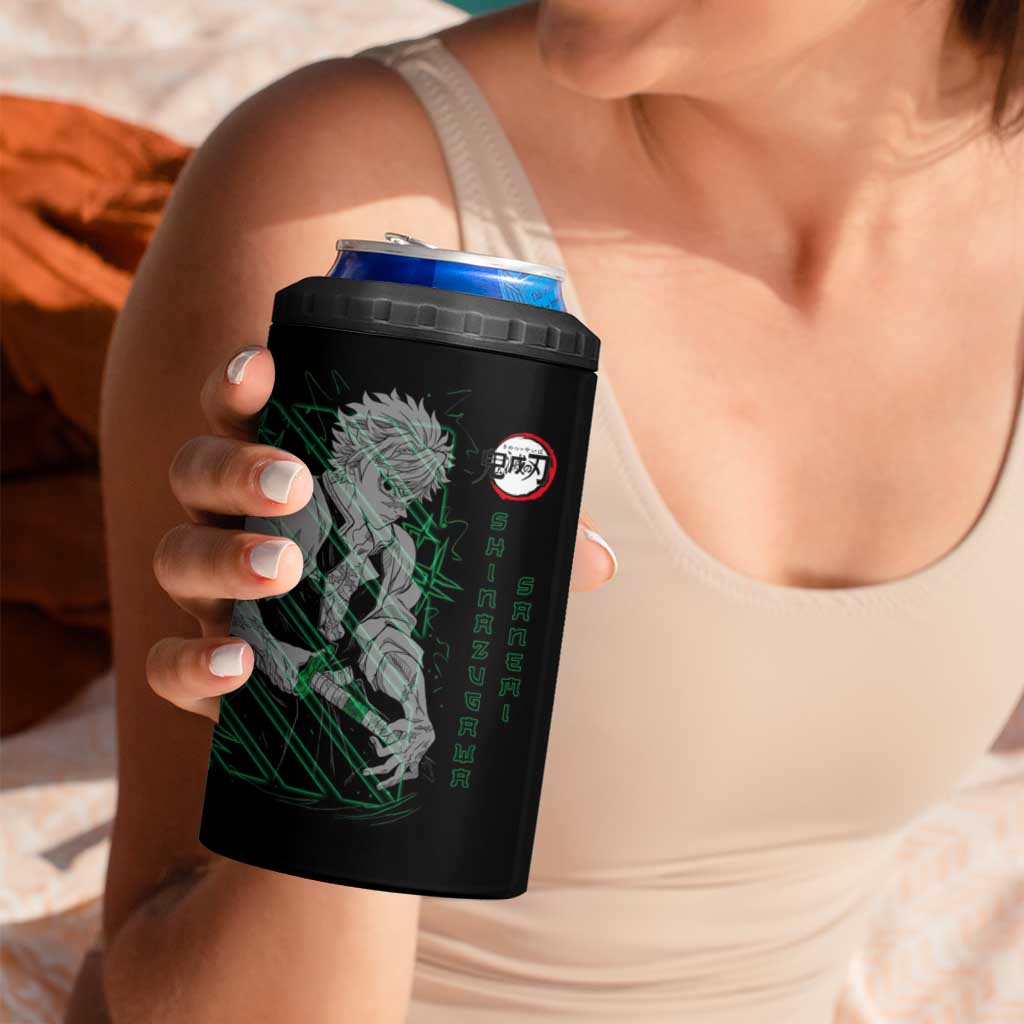 Shinazugawa Sanemi Demon Slayer 4 in 1 Can Cooler Tumbler with Green and Black Grid Style Design - The Mazicc