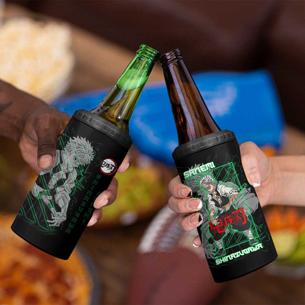 Shinazugawa Sanemi Demon Slayer 4 in 1 Can Cooler Tumbler with Green and Black Grid Style Design - The Mazicc